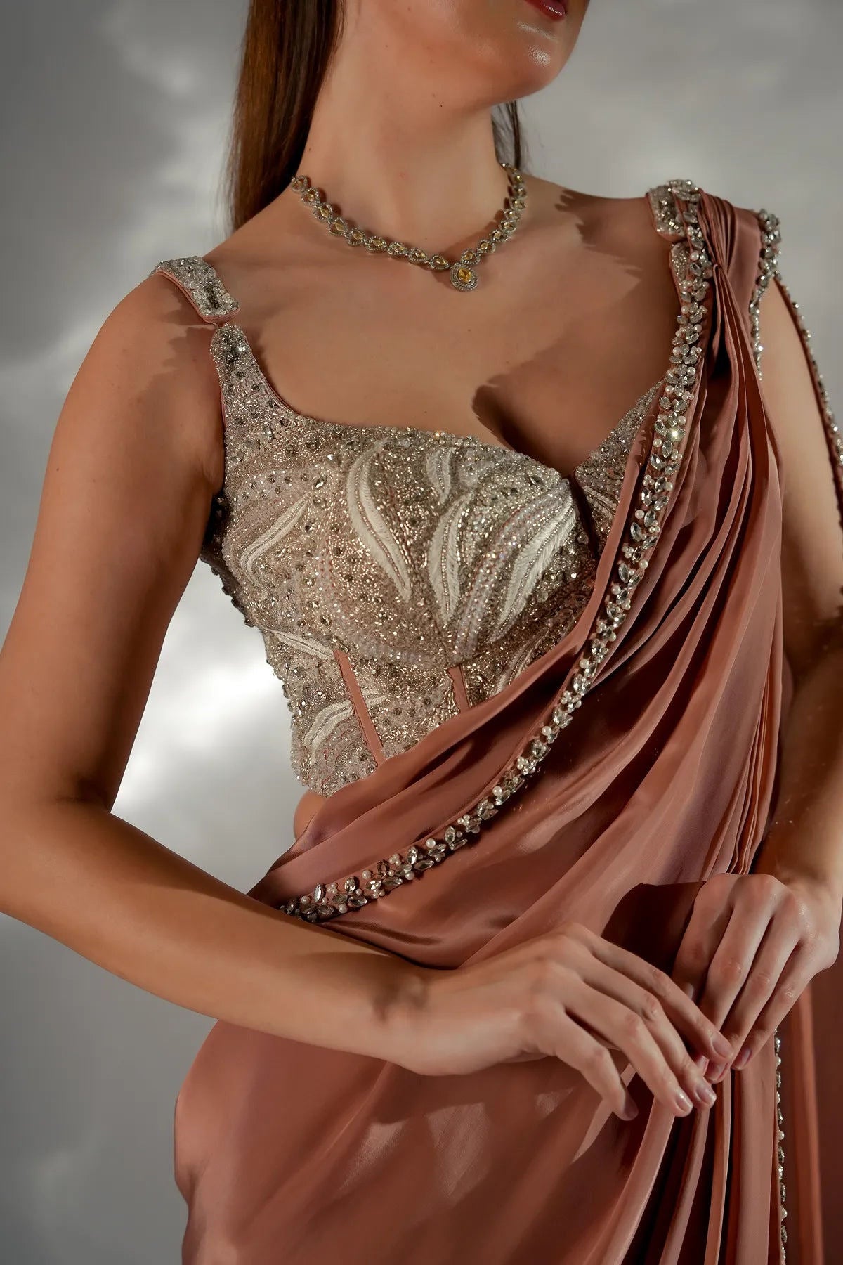 Zarina pearl drape saree - Ready To Ship