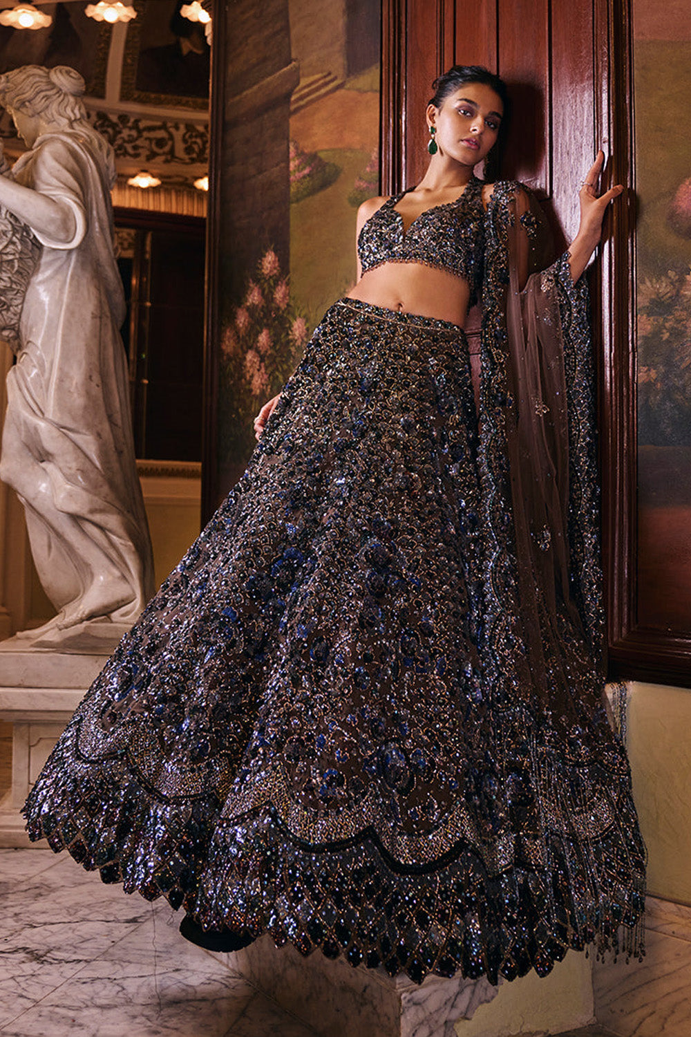 Chocolate Brown Sequin Lehenga Set